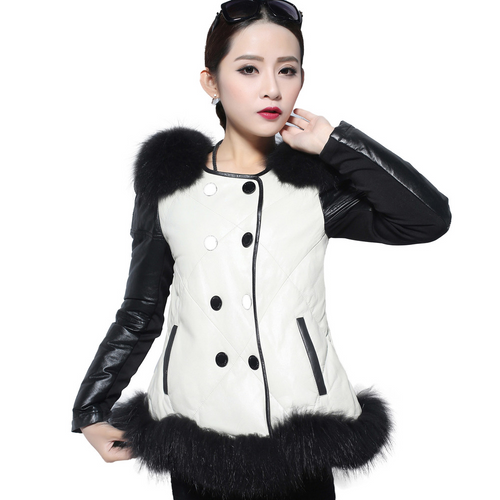 Women's Genuine Leather Coat Down Jacket with Real Fox Fur Collar Leather Coats Female