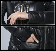 Load image into Gallery viewer, Women&#39;s Genuine Sheep Leather Down Coats Real Fox Fur Hood Warm Leather Down Coat Female