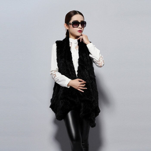 Women's Knitted Real Rabbit Fur Vest Europe Latest Style Long Vest Waistcoat Jacket