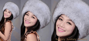 Winter Hats for Women Real Fox Fur Beanie Hat Skullies Cap Womens 13602