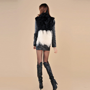 Women's Natural Fur Coat with Genuine Sheep Leather Sleeve