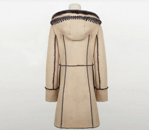 Women's Natural Long Lamb Fur Coat Double Faced Fur Coat with Fur Hood
