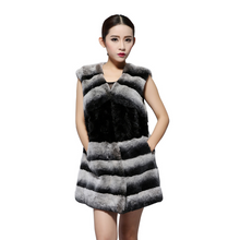 Load image into Gallery viewer, Natural Rex Rabbit Fur Vest Fashion Warmer Outerwear Sleeveless Women Long Coat