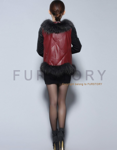 Women's Genuine Leather Coat Down Jacket with Real Fox Fur Collar Leather Coats Female