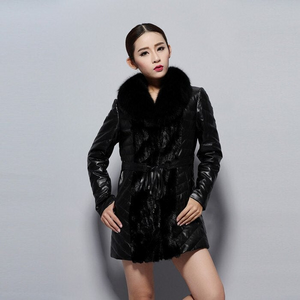 Winter Super Warm Genuine Sheep Leather Coat Female Real Fox Fur Collar 14158