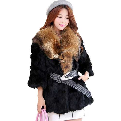 Natural Rabbit Fur Coat Jacket Thick Jacket Winter Long Overcoat