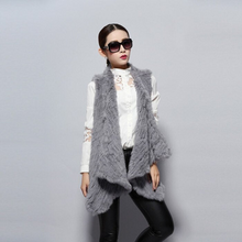 Load image into Gallery viewer, Women&#39;s Knitted Real Rabbit Fur Vest Europe Latest Style Long Vest Waistcoat Jacket