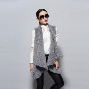 Women's Knitted Real Rabbit Fur Vest Europe Latest Style Long Vest Waistcoat Jacket