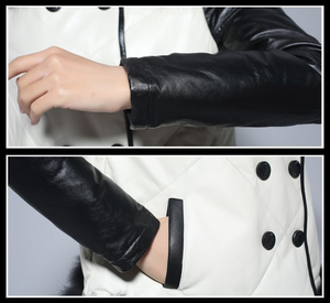 Women's Genuine Leather Coat Down Jacket with Real Fox Fur Collar Leather Coats Female