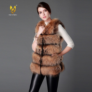 Raccoon Fur Vest Women's Real Fur and Leather Winter Girl's Warm Outerwear Fur Vest