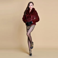 Load image into Gallery viewer, Women' Real Rabbit Fur Jacket with Real Fox Fur Collar Real Fur Jacket Coat 010119