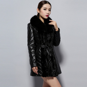 Winter Super Warm Genuine Sheep Leather Coat Female Real Fox Fur Collar 14158