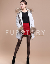 Load image into Gallery viewer, Winter Pig Leather Suede Windbreak with Natural Raccoon Fur Hood Slim Waist Women&#39;s Coats