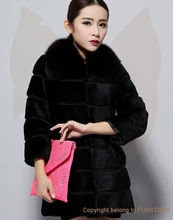 Load image into Gallery viewer, Natural Rabbit Fur Coat Full Pelt Luxury Fox Fur Collar Women Overcoat Winter Outwear