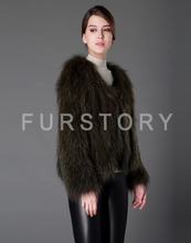Load image into Gallery viewer, Knitted Natural Raccoon Fur Coat Winter Jacket Overcoat Long Sleeve