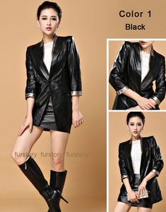 Genuine Sheep Leather Jacket Long Office Suit Formal Formal Outer Coat Ladies' Dress 14106