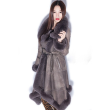 Load image into Gallery viewer, Natural Sheep Fur Coat Double Faced Overcoat Fox Fur Collar Trim Leather