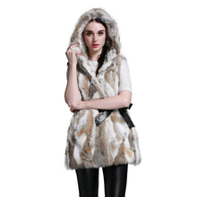 Load image into Gallery viewer, Natural Fur Vest Female with Big Fur Hood Rabbit Fur 5XL 6XL Plus Size Vest