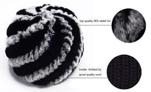 Load image into Gallery viewer, Women Knitted Real REX Rabbit Fur Hat Skullies Beanie Headgear 060108