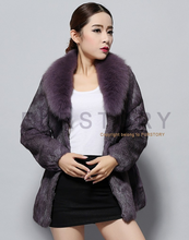 Load image into Gallery viewer, Natural Rabbit Fur Coat Fox Fur Collar Super Slim Waist Women Jacket Winter Overcoat