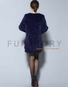 Natural Mink Fur Knitting Coat  Jacket Overcoat Long Length Version Outerwear Full Sleeve