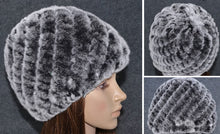 Load image into Gallery viewer, Women Knitted Real REX Rabbit Fur Hat Skullies Beanie Headgear 060108