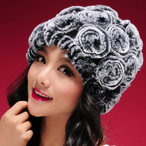 Winter Hats for Women Knitted Real Rex Rabbit Fur Hat Skullies Beanie Cap Womens Winter Hats Fur Story FS13601