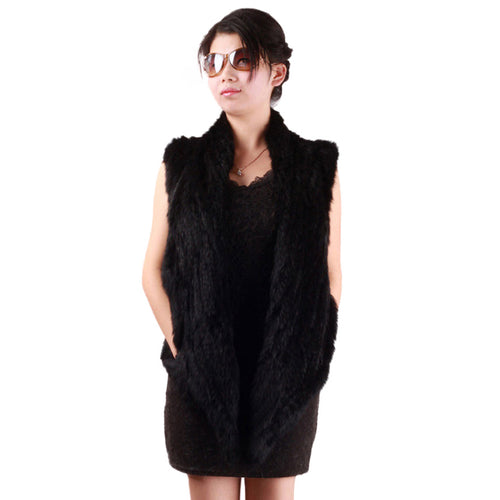 Natural TIGHT-knitted Rabbit Fur Vest Jacket Coat Shawl Overcoat 2 Colors