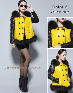 Women's Genuine Leather Coat Down Jacket with Real Fox Fur Collar Leather Coats Female