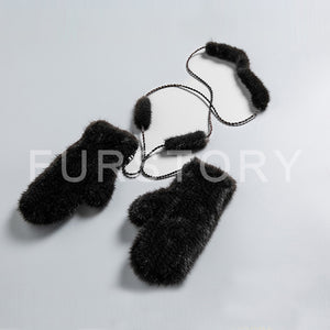 Women's Knitted Mink Fur Gloves Winter Warm Fur Mittens 17819