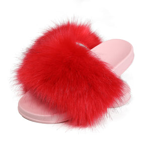 Fur Story FS19S13 Women's Faux Fur Slides for Outdoor Furry Slide Sandals Fur Slippers