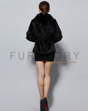 Load image into Gallery viewer, Women&#39;s Rabbit Fur Coat Luxury Buckle Slim Waist Real Fur Coat Female Winter Fox Fur Collar Jackets
