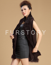 Load image into Gallery viewer, Women Natural Rabbit Fur Vest Knitted Wool Blends with Raccoon Fur Trim Waistcoat