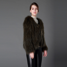 Load image into Gallery viewer, Knitted Natural Raccoon Fur Coat Winter Jacket Overcoat Long Sleeve