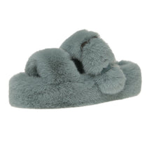 Load image into Gallery viewer, Womens Open Toe Slipper with Cozy Lining， Faux Rabbit Fur Sandals 22S04