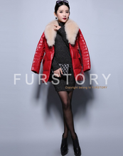 Load image into Gallery viewer, Genuine Leather Coat Down Jacket Luxury Fox Fur Collar Women Overcoat