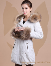 Load image into Gallery viewer, Winter Pig Leather Suede Windbreak with Natural Raccoon Fur Hood Slim Waist Women&#39;s Coats