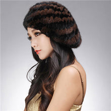 Load image into Gallery viewer, Women&#39;s Knitted Mink Fur Beret Hat Winter Fur Hat 14618