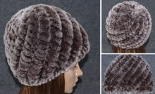 Load image into Gallery viewer, Women Knitted Real REX Rabbit Fur Hat Skullies Beanie Headgear 060108