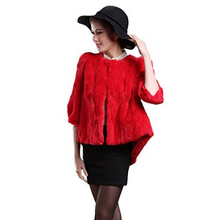 Load image into Gallery viewer, Women&#39;s Natural Rex Rabbit Fur Coat with Big Skirt Hem Half Sleeve