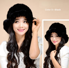 Load image into Gallery viewer, Warm Hat Winter Cap Winter Beanie Women&#39;s Knitted Real Rex Rabbit Fur Hat Cloche Fedora Cap Fur Story FS14607