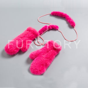 Women's Knitted Mink Fur Gloves Winter Warm Fur Mittens 17819