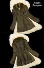 Load image into Gallery viewer, Natural Rabbit Fur Coat Fox Fur Collar Super Slim Waist Women Jacket Winter Overcoat