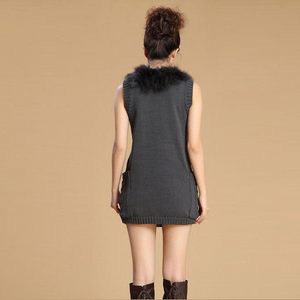Women's Vest with Natural Fox Fur Collar and Placket