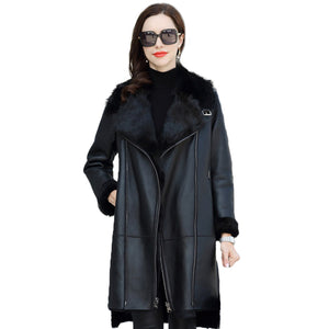 FS20103 Sheep Shearing Fur overcoat sheep leather women coat with fur collar women Winter jacket leather ladies jacket Fur Story