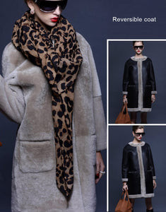 Women's Natural Long Lamb Fur Coat Double Faced Fur Coat