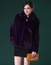Load image into Gallery viewer, Natural Mink Fur Coat Big Fur Collar Full Pelt Whole Leather Fur Overcoat