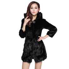 Load image into Gallery viewer, Winter Natural Knitted Mink Fur Hood Coat Female Overcoat