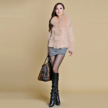Load image into Gallery viewer, Women' Real Rabbit Fur Jacket with Real Fox Fur Collar Real Fur Jacket Coat 010119