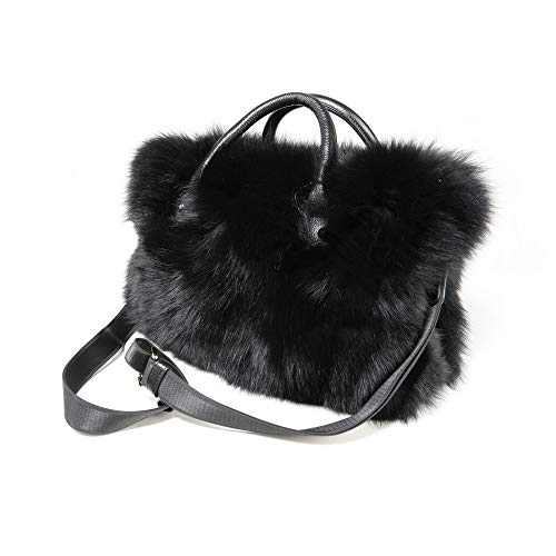 Women's Winter Fur Bag Silver Fox Handbag Leather Ladies Shoulder Bag